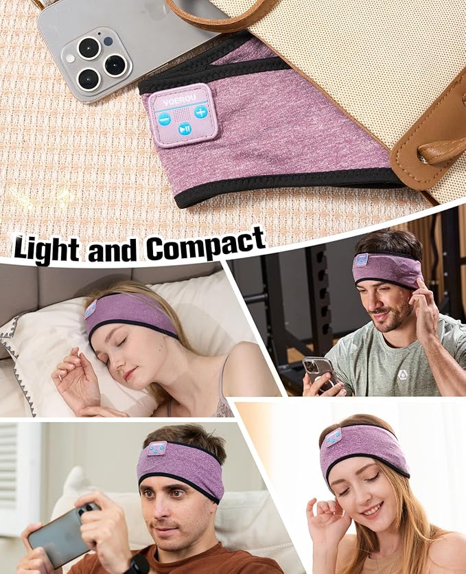 Voerou Sleeping Headphones Wireless Bluetooth 5.4 Headband, Sleep Music Earbuds Earphones with Ultra-Thin HD Stereo Speakers for Sleep Yoga Travel Workout, Unique Christmas Tech Gifts for Men Women