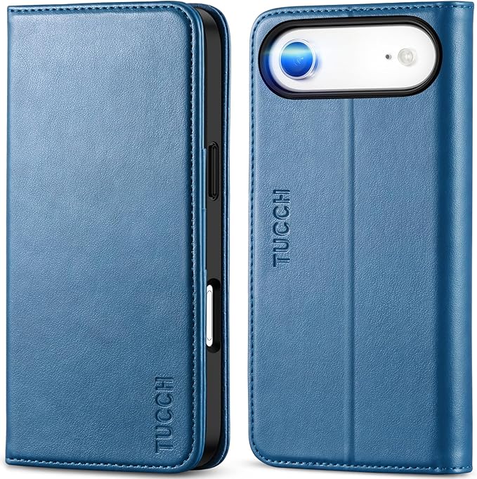 TUCCH Wallet Case for iPhone Air (6.5-Inch) 2025, 3 Credit Card Slot | RFID Blocking | Stand | PU Leather | Shockproof TPU Interior Shell | Protective Flip Folio Cover | Lake Blue