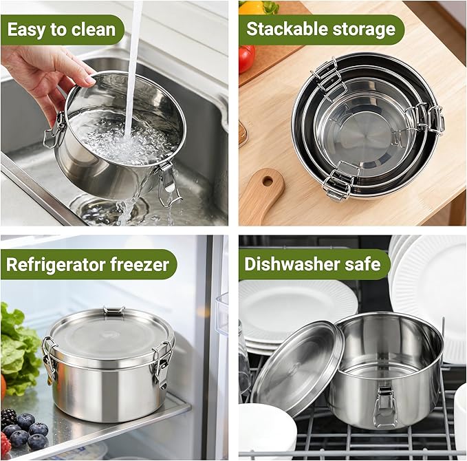 NAYELF Food Storage Containers With Lids,3pcs/set Stainless Steel Meal Prep Containers,Oven,Freezer,Dishwasher Safe for Snacks,Fruits&On the Go Container
