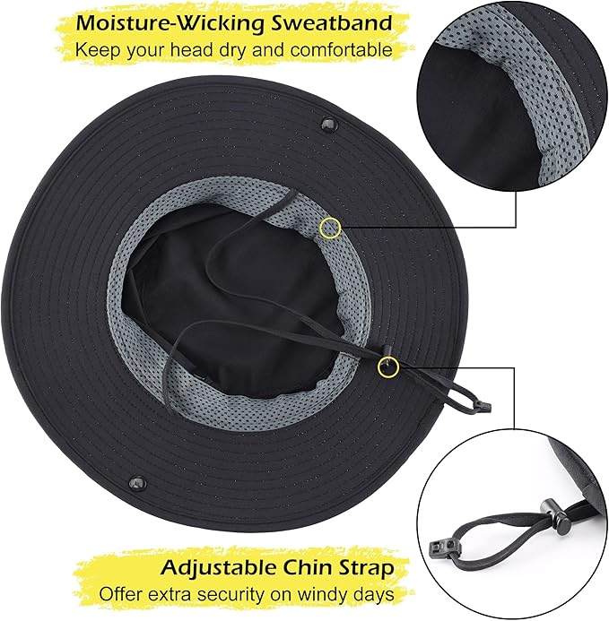Connectyle Men's Sun Hat UPF 50+ Wide Brim Bucket Hats for Fishing Hiking Gardening Adjustable Boonie Hat Outdoor Safari Hats