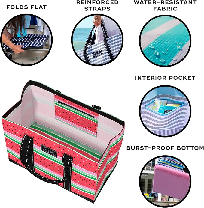 SCOUT Original Deano Tote Large - Durable Lightweight Open Top Beach, Pool & Lake Bag, Inside Zip Pocket, Folds Flat