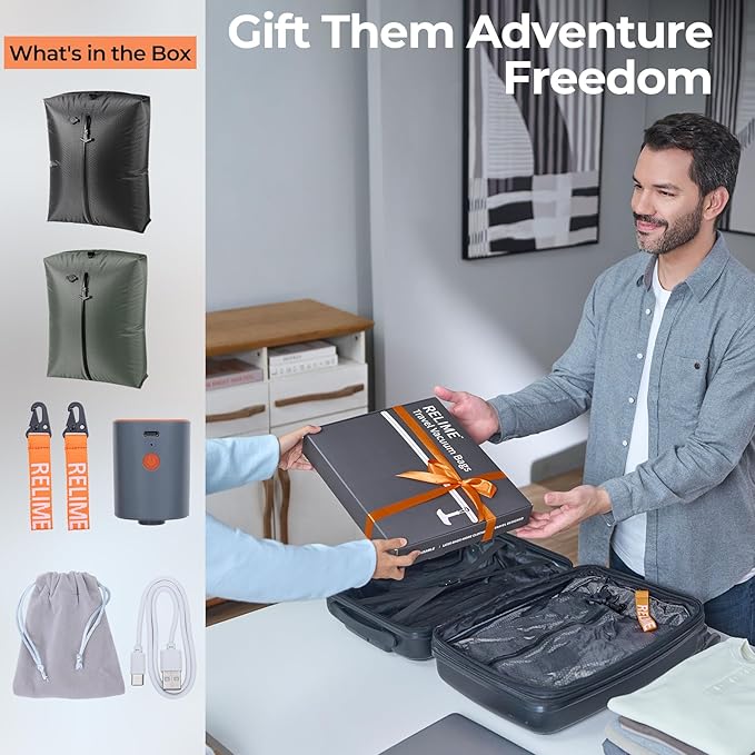 Classic Series Vacuum Bags for Travel Luggage with Wireless Pump, Compression Bags for Carry On Suitcases and Backpack, Vacuum Seal Packing cube for Cloth Packing ((2PC + PUMP Gray & Green)