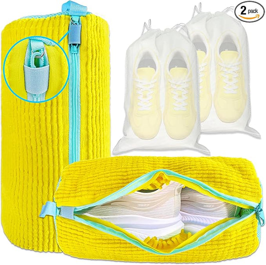 XXL Shoe Washing Machine Bag - 2-Pack Reusable Shoes Cleaning Bags, 360° Deep Clean for Tennis Shoes, Sneakers and Slippers, Includes 2 Shoe Storage Dust Bags (Yellow)