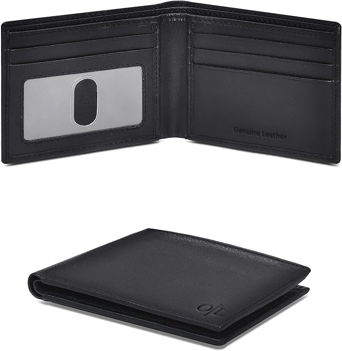 Oak Leathers Slim Leather Wallet for Men - RFID Blocking Slim Minimalist Front Pocket - Thin & Stylish with ID Window, Gift For Men (Black)