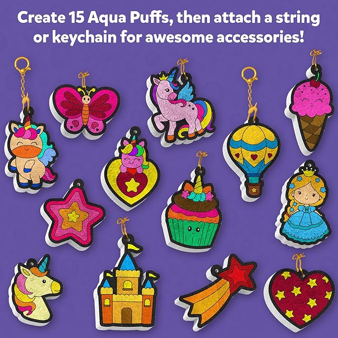 Skillmatics 3D Art Kit - Aqua Puffs Princesses & Unicorns, Stocking Stuffers, Paint by Number Craft for Kids, DIY Color & Inflate Activity, Christmas Gift for Girls & Boys Ages 4, 5, 6, 7, 8, 9, 10