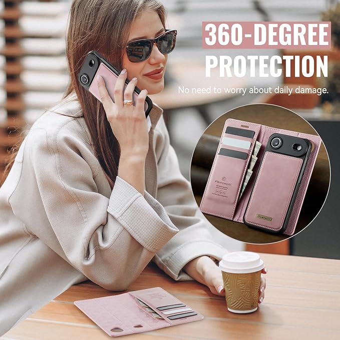 PlusnapX Wallet Case for iPhone Air Compatible with Magsafe, 2-in-1 PU Leather Flip RFID Blocking Card Holder Stand ShockAirof Magnetic Detachable Cover for iPhone 17 Air Case 6.5", Pink
