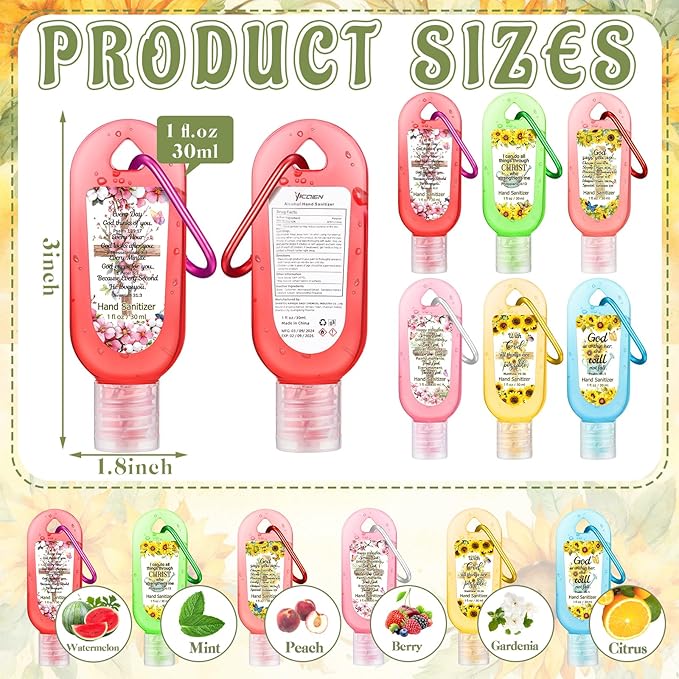 24 Pack Christian Hand Sanitizer Keychains Bible Verse Mini Hand Sanitizer Keychains Bulk Travel Size Christian Gift for Women Religious Gifts for Teacher Coworker Wedding Church Christmas Favors