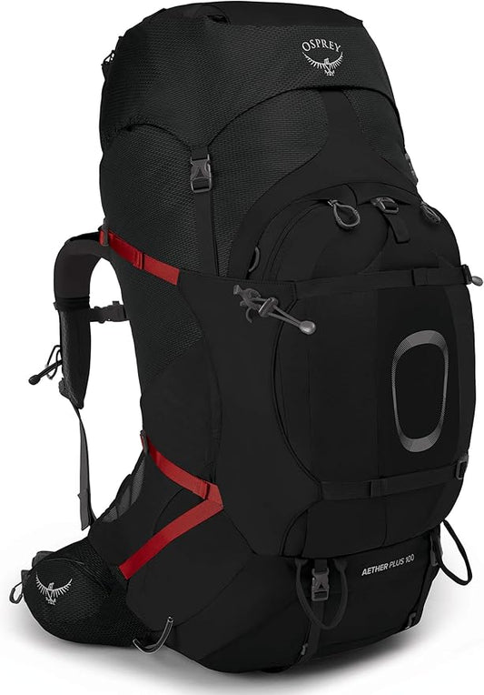 Osprey Aether Plus 100L Men's Backpacking Backpack, Black, S/M
