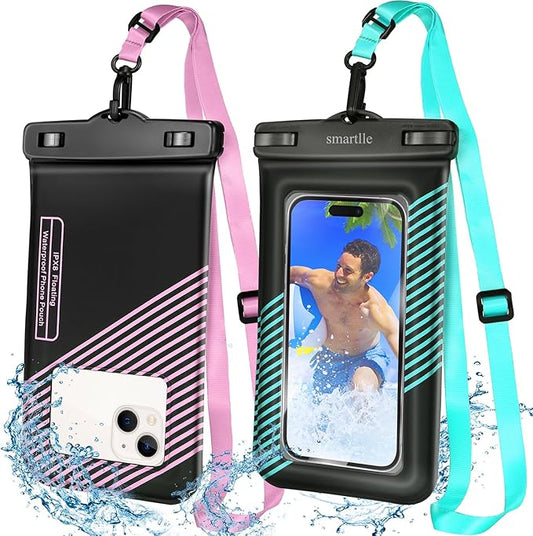Floating Waterproof Phone Pouches Bags, IPX8 Floatable Cell Phone Water Protectors Cases 2 Pack w/Adjustable Neck Lanyard, for iPhone 15 14 13 Pro Max 12 11, for Galaxy S24 S23 Ultra 7"