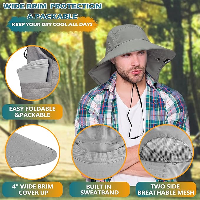 Solaris Sun Hat with Neck Flap, UPF 50 Sun Protection Lightweight Sun Cap for Men Women, Wide Brim Hat for Fishing Hiking
