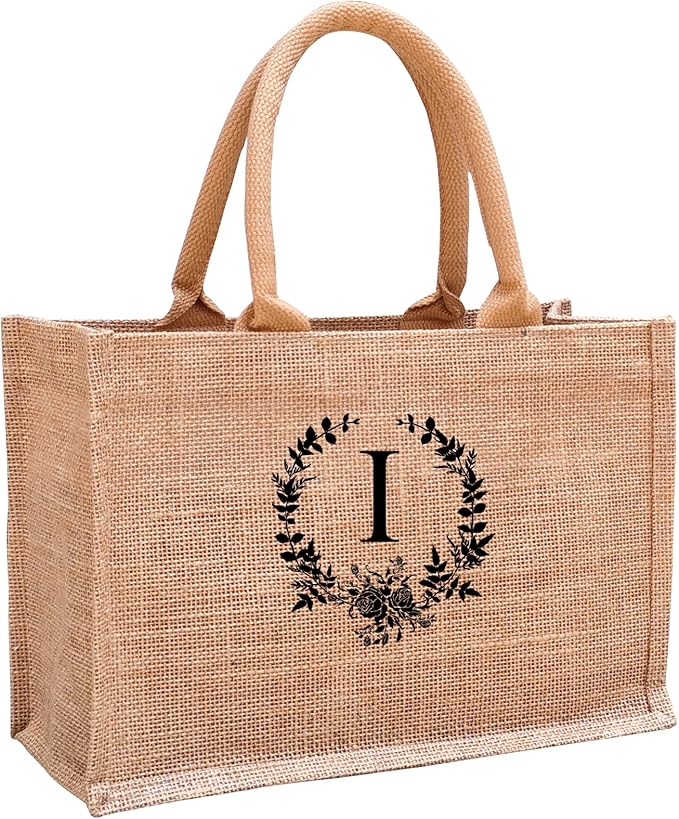 Initial Jute Tote Bags for Women, Thank You Gifts for Birthday, Wedding, Beach, Appreciation Gifts for Teacher