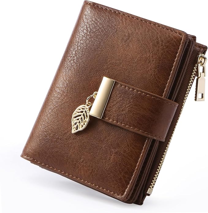yiijay Small Wallet Women RFID Blocking Leather Bifold Wallet Credit Card Holder for Women Ladies Compact Wallet Mini Purse With Zipper Pocket