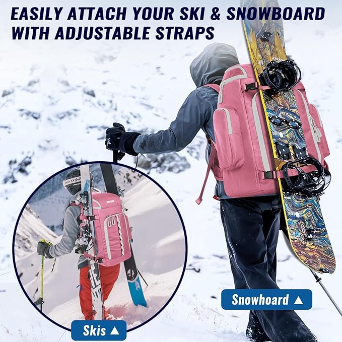 Ski Boot Bag, 65L Durable Travel Backpack, 1680D Nylon Waterproof Snowboard Boot Bag, Skiing and Snowboarding Travel Luggage for Helmet, Goggles, Gloves, Outerwear & Accessories