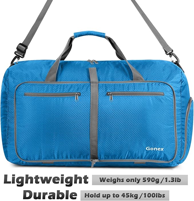 Gonex 40L 60L 80L 100L 150L Large Foldable Travel Duffle Bag with Shoes Compartment, Packable Lightweight Water Repellent Duffel Bag for Camping Gym Weekender Bag