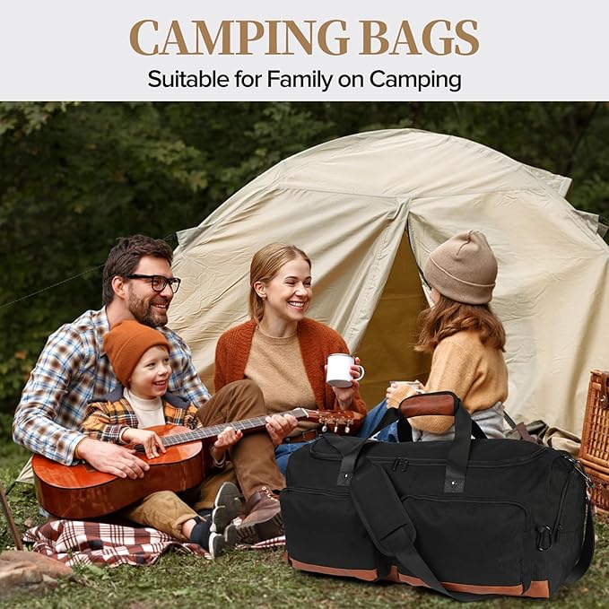 Ezday Duffle Bag for Travel, 55L Travel Duffel Bags, Weekender Overnight Carry on Travel Bag for Men & Women on Traveling, Camping, Sporting, Business (Black, 55L)