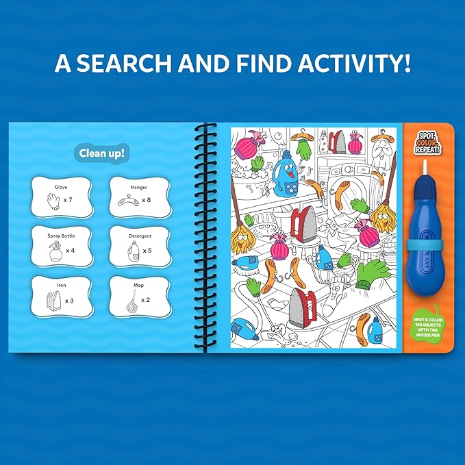 Skillmatics Reusable Search & Find Book - Water Spotter, Mess-Free Learning Activity, Stocking Stuffers, Christmas Fun, Travel Toy, Gifts for Boys & Girls Ages 4, 5, 6, 7, 8