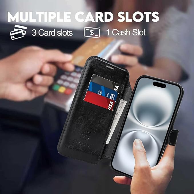 CIVICASE for iPhone 17 Wallet Case with Stand,PU Leather Flip Credit Card Holder Slots (RFID Blocking),Compatible with Magsafe Magnetic Holder Phone Cover Women Men,Black