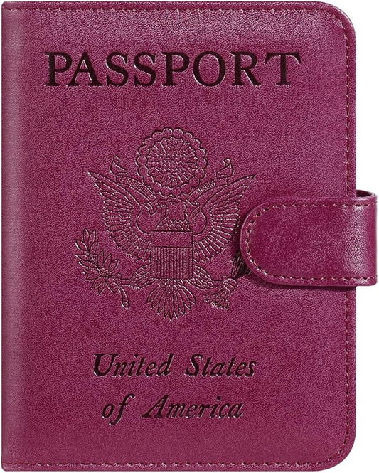 Passport Holder Cover Wallet RFID Blocking Leather Card Case Travel Accessories for Women Men (Purple)