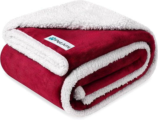 PetAmi Waterproof Dog Blanket for Medium Large Dog Puppy Cat Throw for Couch Cover Leakproof Protection, Sherpa Fleece, Reversible Soft Washable 60x40 Wine Red