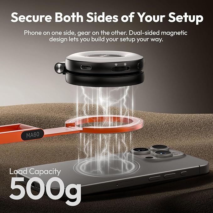 ULANZI MA60 Magnetic Phone Tripod Stand for iPhone - Aluminium Smartphone Mini Tripod Pocket Cell Phone Stand Strong Magnet Quick Mount Compatible with iPhone 16 15 14 13 15 Series, Orange