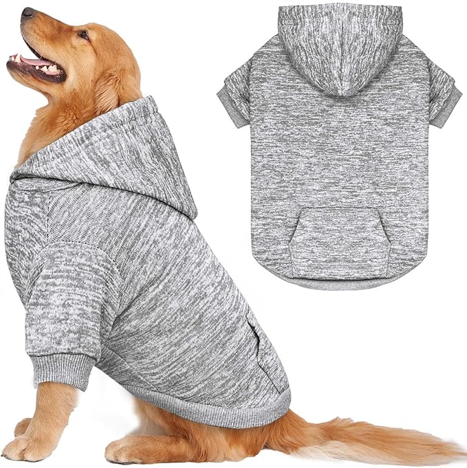 Dog Sweaters for Large Dogs,Dog Hoodie Fleece Pet Sweater Soft Clothes Sweatshirt with Pocket Pet Hoodie for Large Dogs(Grey&XL)