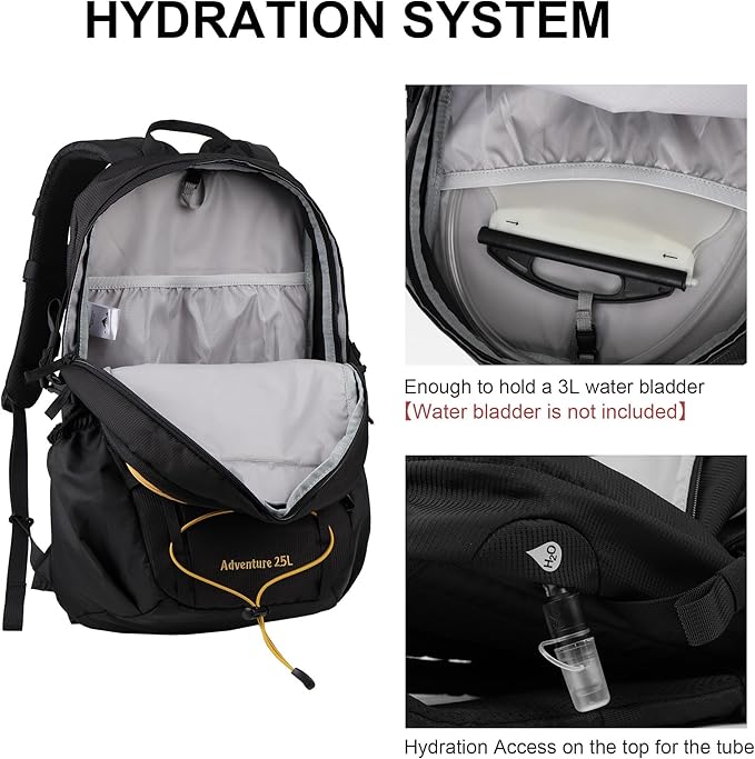 MOUNTAINTOP Hiking Backpack,25 Camping Backpack, Men Women Hiking Daypack Lightweight Travel Backpack for Climbing(Black)