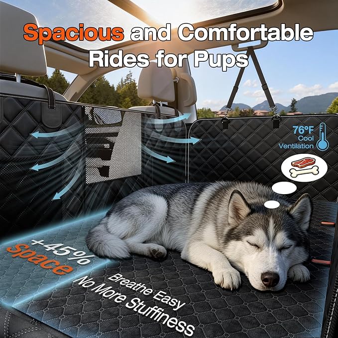 Doglike Dog Car Seat Cover for Back Seat [with Detachable Mat], Hard Bottom Dog Hammock for Car, Pet Bed Extender for 2-4 Large Dogs, Waterproof Seat Protector, L Size Fits for SUV Medium Truck, BK
