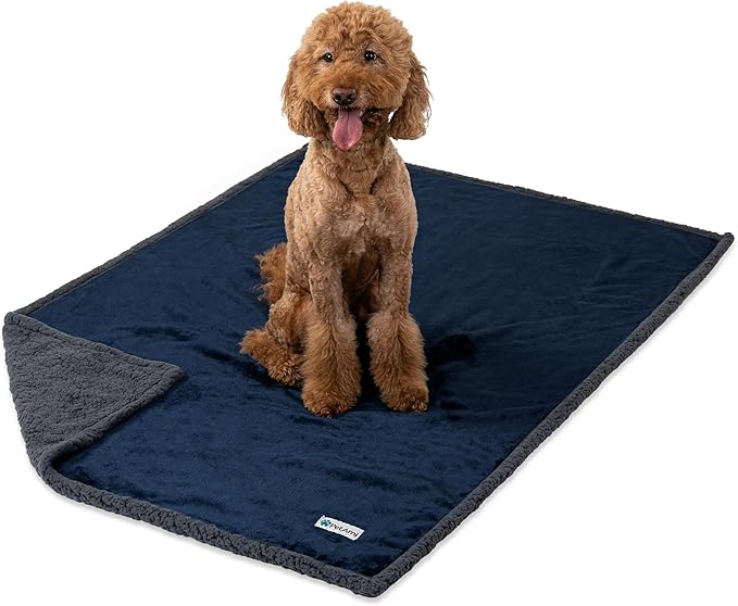 PetAmi Waterproof Dog Blanket for Medium Large XL Dog Puppy Cat Throw for Couch Cover Leakproof Protection, Sherpa Fleece, Reversible Soft Washable 80x60 Navy Gray