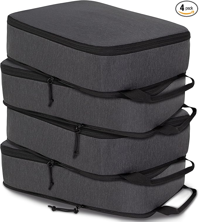 Compression Packing Cubes for Travel, Expandable Compression Bags Travel Cubes for Packing Suitcase Organizer Bags Set (Black, 4 pcs)
