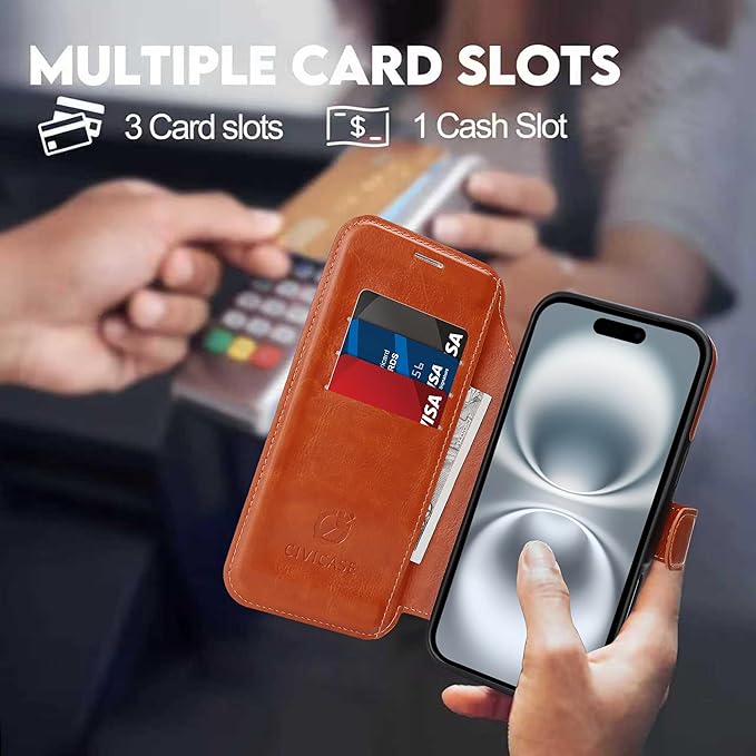 CIVICASE for iPhone 17 Wallet Case with Stand,PU Leather Flip Credit Card Holder Slots (RFID Blocking),Compatible with Magsafe Magnetic Holder Phone Cover Women Men,Brown