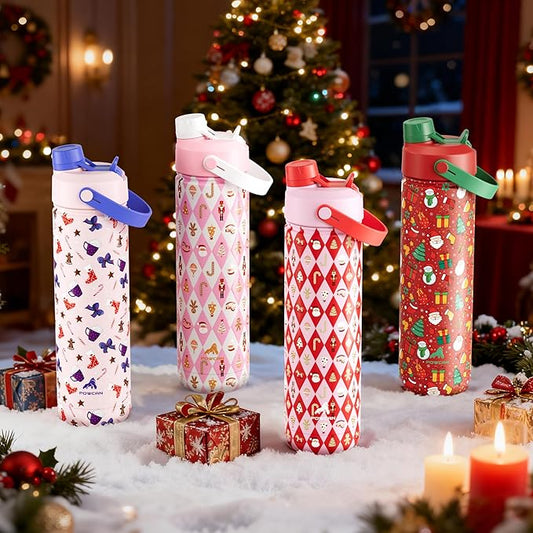 26 oz Christmas Insulated Water Bottle with 2-in-1 Straw and Spout Lid, Keep Cold 24H, Leak-Proof, Fits in Car Cup Holder, Stainless Steel Water Bottle for Gift, Trip, Home (Candy Cane Wishes)