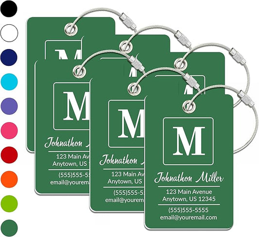 Personalized Luggage Tag | 6 Pack | Custom Luggage Tags for Suitcases | Kids Backpack Tag | 10 Color Options & Choose Font, Font Color