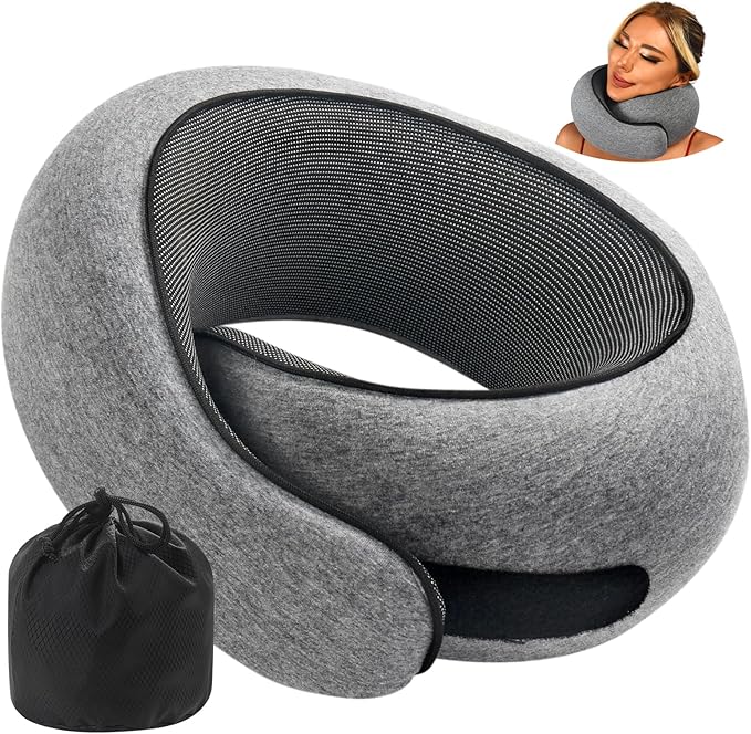 Travel Pillow uses Memory Foam to Support Neck Comfort, car Travel, Compact,Airplane Sleep Pillow Gray