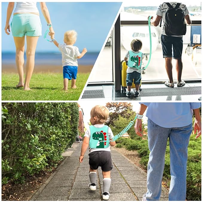 Toddler Leash-Baby Walking Safty Harness and Child Anti Lost Wrist Link for Girls/Boys Travel (Black)