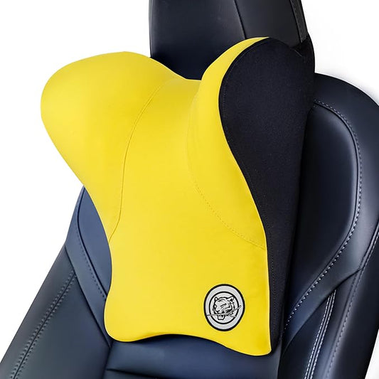 Car Neck Pillow for Driving Seat, Soft Memory Foam Headrest Pillow with Adjustable Strap and Removable Cover, Ergonomic Neck Support for Car, Office Chair, Gaming Chair – Yellow