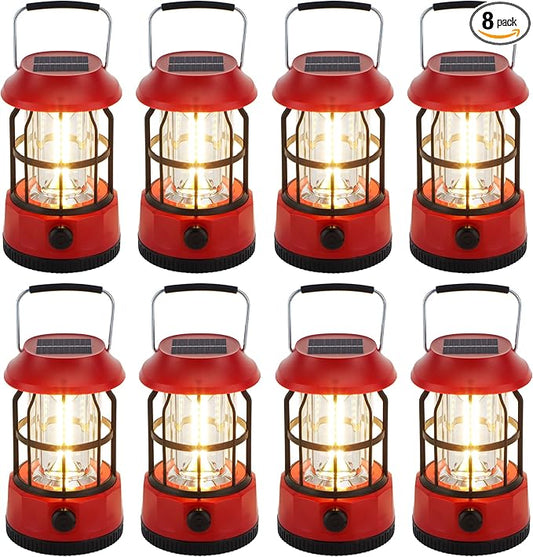 TRIROCKS Set of 8 LED Solar Camping Lantern Dimmable Rechargeable Lantern IPX3 Water-Resistant Portable Emergency Lights Outdoor Camping Lights for Camping Home Power Outage Hurricane Hiking (Red)