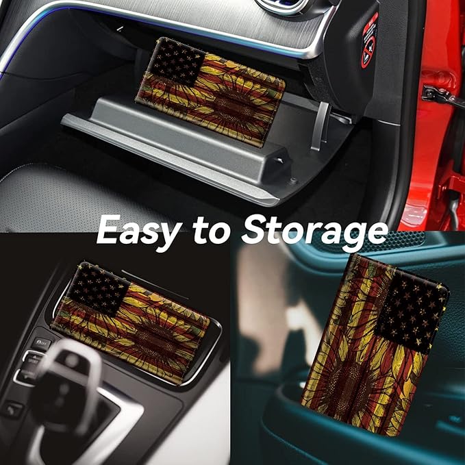 Car Registration and Insurance Holder, Leather Car Glove Box Organizer, Cool Car Accessories for ID, Driver's License Cards & Essential Document, Business Cards, Men&Women,Cute Sunflowers Flag