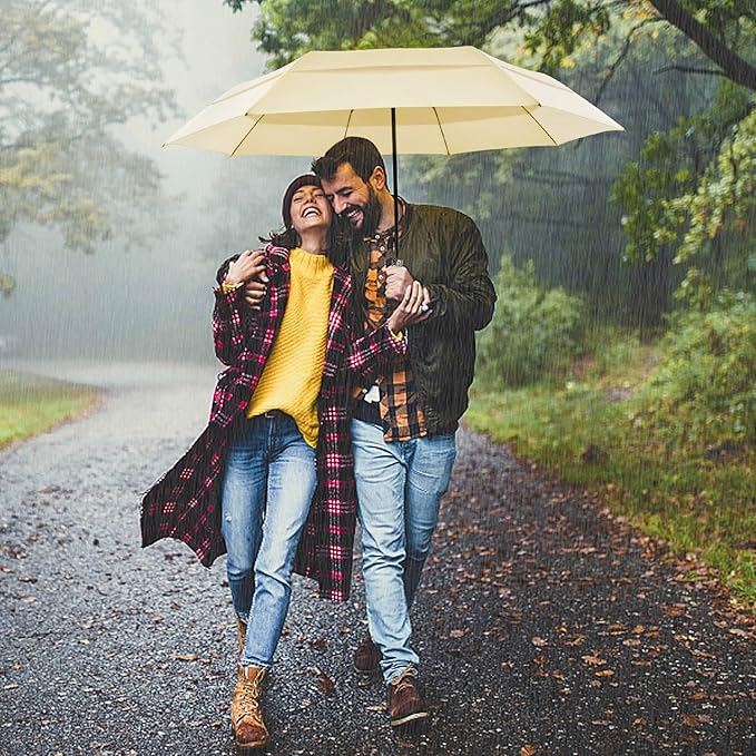 Lejorain Large Folding Golf Umbrella - Compact Mens Umbrellas Travel Rain and Windproof 54inch Collapsible Automatic Open Close Umbrella 210T Teflon Vented Double Canopy