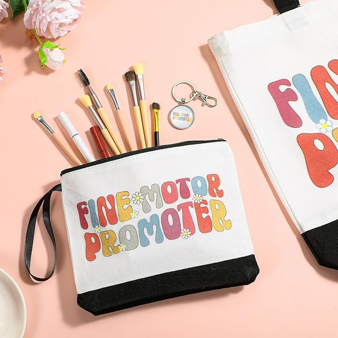 Kacctyen 3 Pcs Occupational Therapy Gifts Canvas Tote Bag Mental Healthy Makeup Cosmetic Bag Psychology Appreciation Keychains OT Gifts for Women Therapists(Classic Occupational)