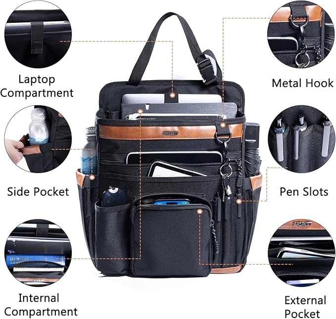 Car Seat Organizer with Laptop Compartment (Fits 15.6"), Front & Backseat Passenger Organizer with Adjustable Strap, Multiple Pockets, Portable Office Bag, Water-Resistant 1200D Polyester