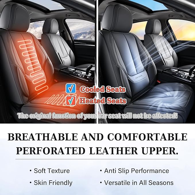 Coverado Seat Covers, Car Seat Covers Front Seats, Car Seat Cover, Car Seat Protector Waterproof, Car Seat Cushion Nappa Leather, Black Seat Covers Carseat Cover Universal Fit for Most Cars