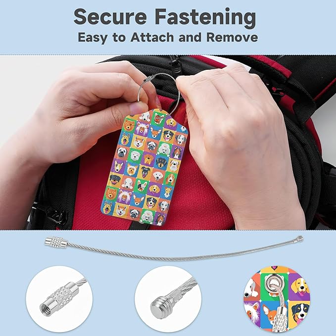 Cute Dog Luggage Tag for Suitcase 2 Pcs Unique Leather Suitcase Tags with Full Privacy Cover Stainless Steel Loop for Women Men Travel Baggage Bag Backpack