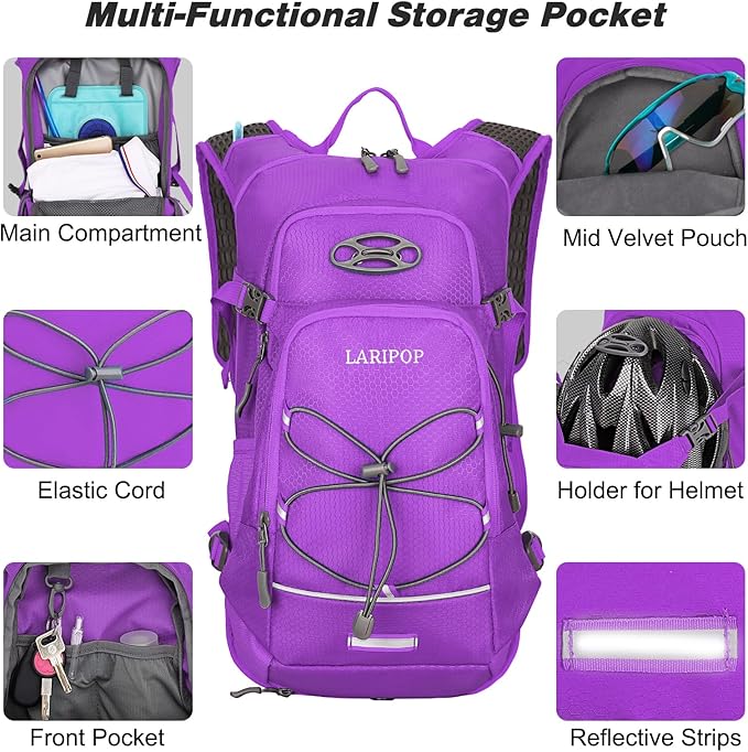LARIPOP Hydration Backpack, 18L Hiking Backpack with 2L Water Bladder, Lightweight Water Pack for Cycling, Hiking, Biking