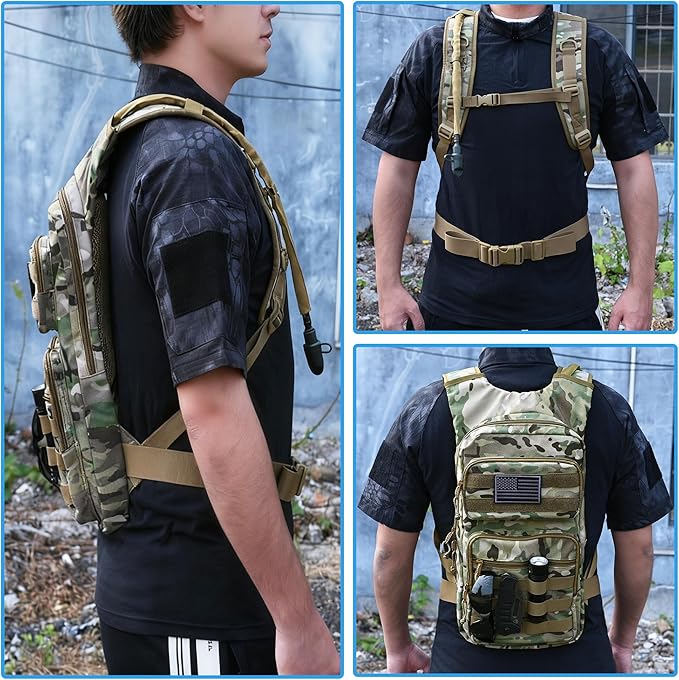 Tactical Hydration Backpack,tactifans Water Backpack with 3L Water Bladder,Tactical Molle Hydration Pack for Men Women,Hydration Pack Backpack for Hiking,Running,Hunting,Biking