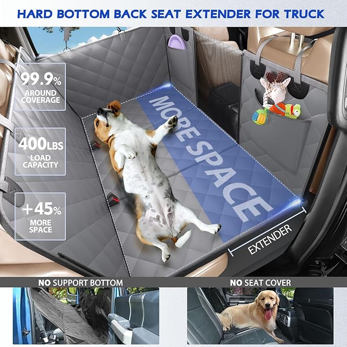 Back Seat Extender for Dogs, Hard Bottom Dog Seat Cover for Truck Back Seat, Dog Hammock for Truck XL Size Fits for Crew Cab F150, RAM1500, Sierra, Silverado,Tundra, Titan(59‘x29’)