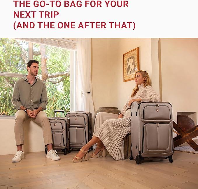 SwissGear Sion Softside Expandable Luggage – Large Checked Suitcase with 360 Degree Wheels & Retractable Handle – 29 Inch, Perfect for 7-9 Night Trips – Merlot