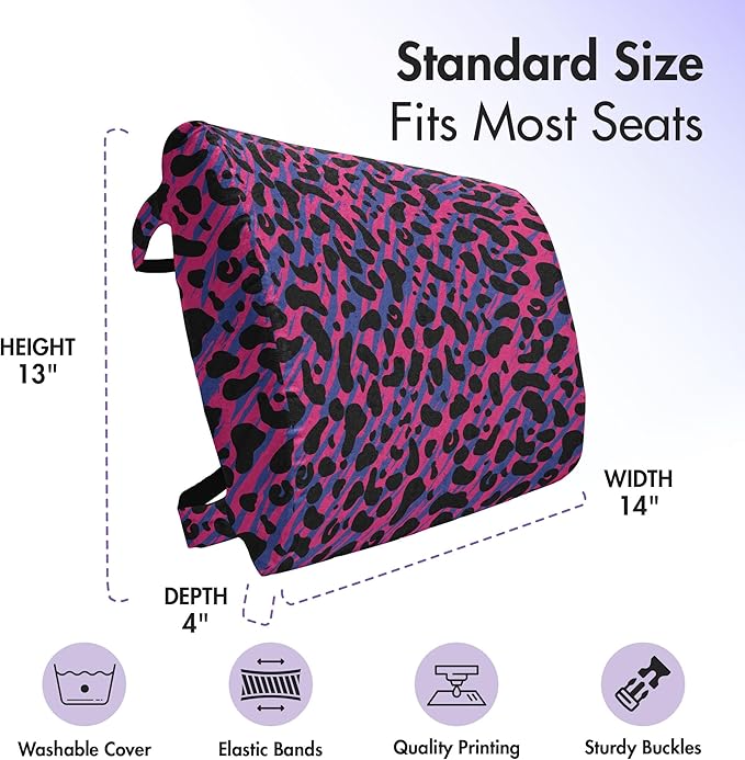 Ambesonne Jungle Lumbar Back Support Pillow, 80s Style Vintage Leopard Skin Radiant Colors Tiger Savannah Print, High Density Foam for Office Chairs Car Seats, 14" x 13", Royal Blue Hot Pink