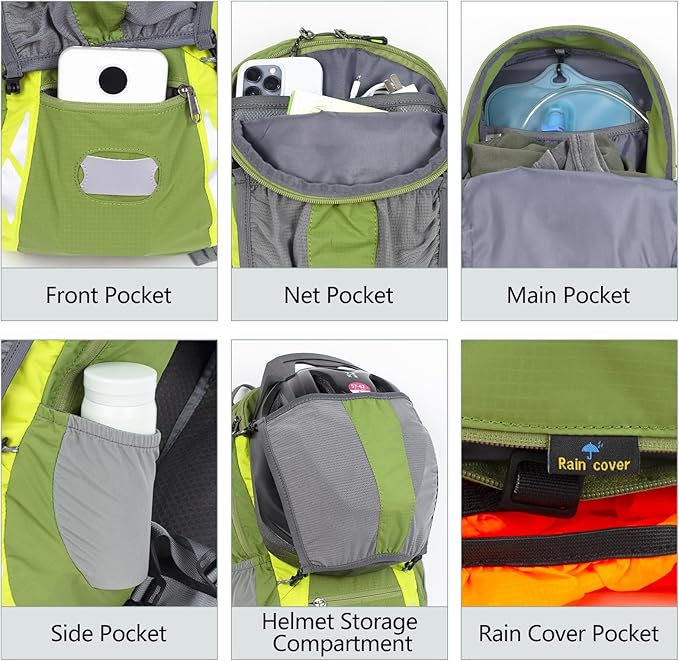 Bike Backpack With Rain-Cover, Mountain Biking Backpacks, Lightweight Packable Daypack Waterproof For Travel, Small Backpack For Bicycle Riding,Hiking,Camping (Army Green)