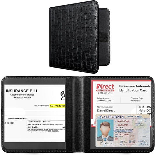 CoBak Car Registration and Insurance Holder - Small and Lightweight Vehicle Glove Box Car Organizer, Auto Truck Comparment Accessories Case for Essential Document, Driver License (Croco Black)