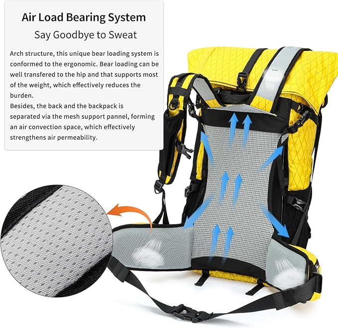 Hiking Backpack,40L to 50L Extra Large Capacity Hiking Bag,Internal Frame Camping Backpack,Upgraded X-PAC Lightweight Sport Daypack Travel Backpack Fit For Mountain Climbing Camping(Yellow)